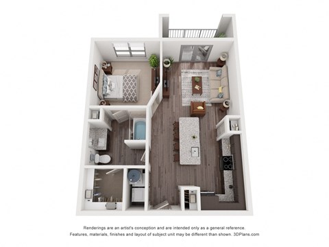 Floor plan for 1 bed, 1 bath, 695 sqft